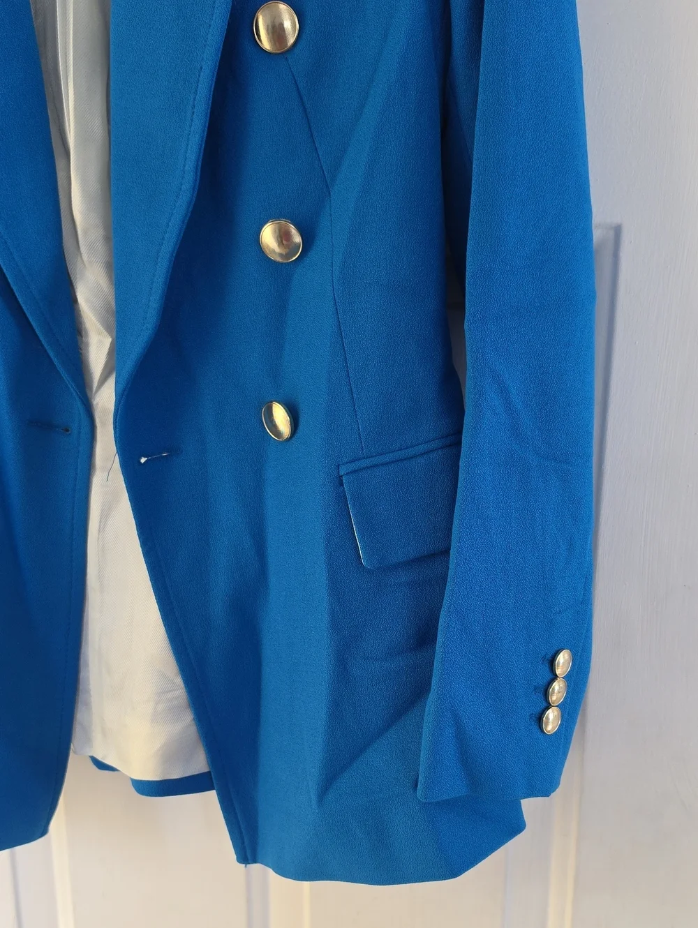 RARE ZARA BLUE DOUBLE BREASTED JACKET BLAZER GOLD BUTTONS